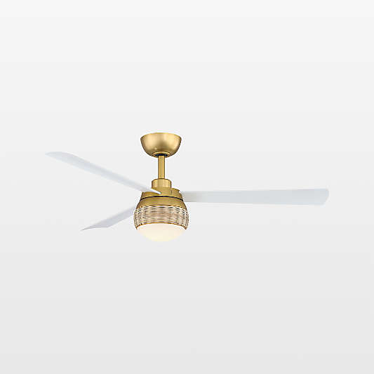 Paget 52" White/Gold and Rattan Ceiling Fan with LED Light Indoor/Outdoor