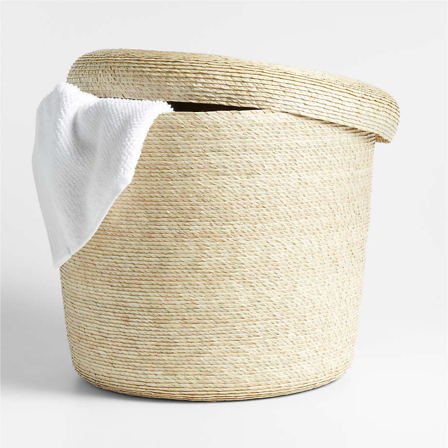 Palmera Medium Woven Bin with Lid + Reviews | Crate & Barrel