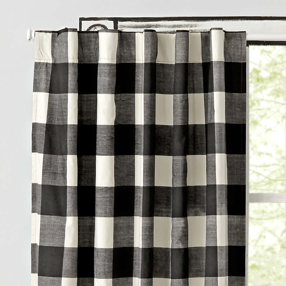 Black Buffalo Check Cotton Blackout Window Curtain Panel 44"x63"