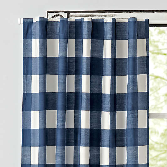 Navy Blue Buffalo Check Cotton Blackout Window Curtain Panel 44"x63"