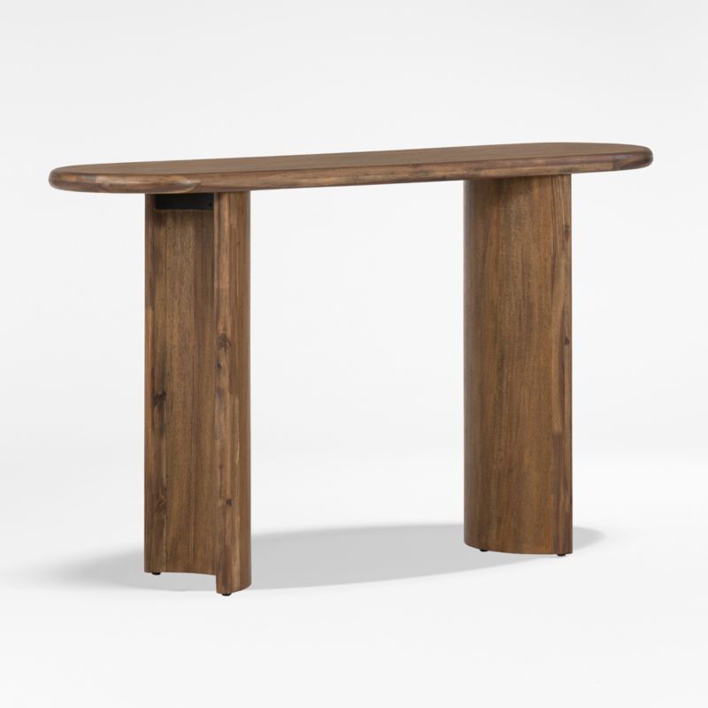 Seasoned Brown Acacia Demilune Console Table with Storage
