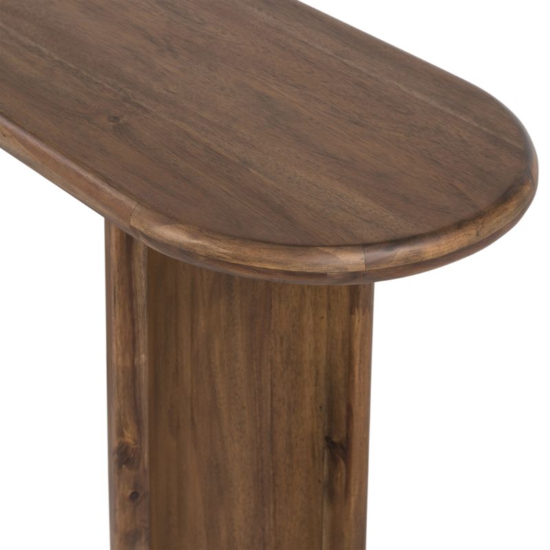 Seasoned Brown Acacia Demilune Console Table with Storage