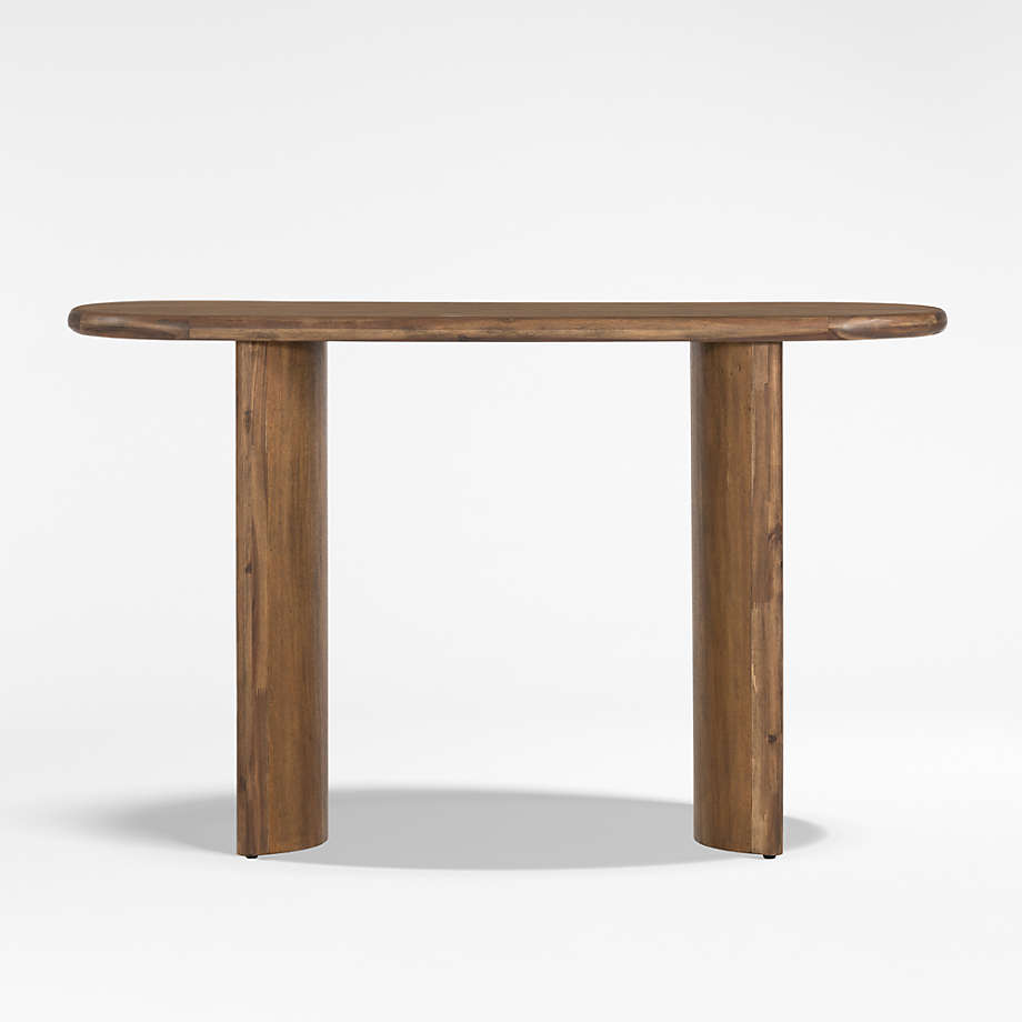 Seasoned Brown Acacia Demilune Console Table with Storage