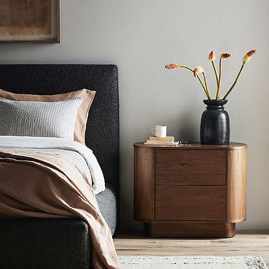 Panos 32" Curved Acacia Wood Nightstand