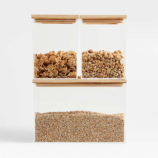 Crate & Barrel Small Rectangular Acrylic Pantry & Drawer Food Storage Container with Bamboo Lid