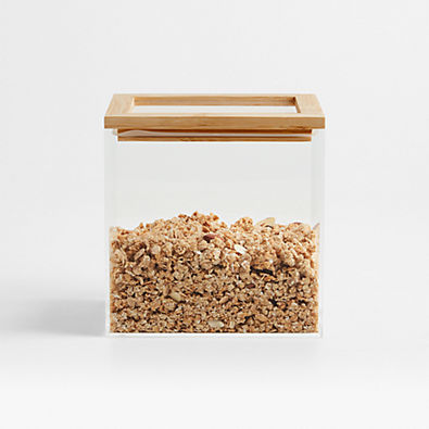 View Crate & Barrel Small Rectangular Acrylic Pantry & Drawer Food Storage Container with Bamboo Lid details