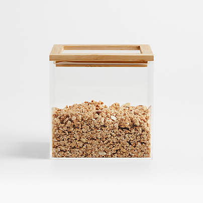Crate & Barrel Small Rectangular Acrylic Pantry & Drawer Food Storage Container with Bamboo Lid