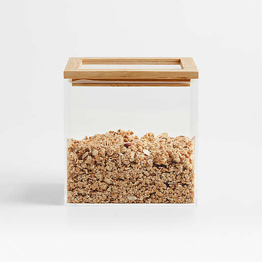 Crate & Barrel Small Rectangular Acrylic Pantry & Drawer Food Storage Container with Bamboo Lid