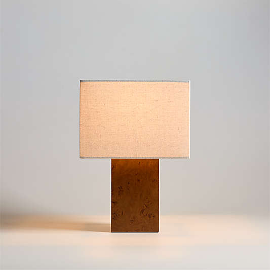 Papier Burlwood Table Lamp with Linen Shade by Athena Calderone 17.44"