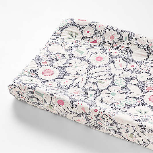 Paquita Organic Cotton Pink Floral Baby Changing Pad Cover