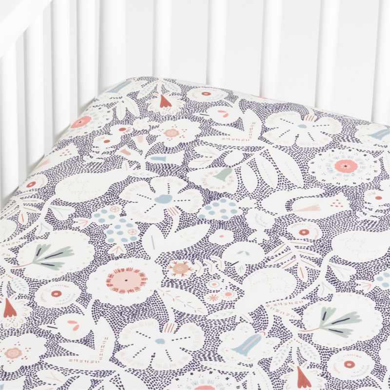 Paquita Organic Cotton Pink Floral Baby Crib Fitted Sheet
