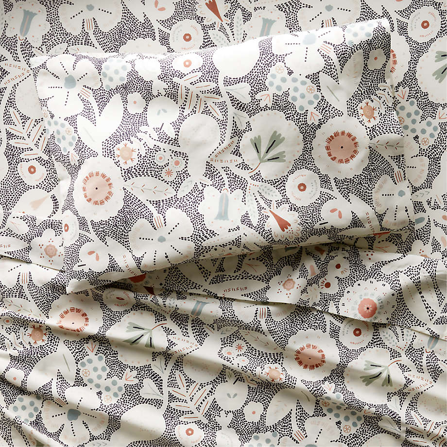 Paquita Modern Organic Pink Floral Toddler Sheet Set + Reviews Crate