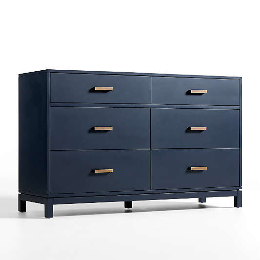 Parke 55" Navy Blue Wood 6-Drawer Kids Dresser