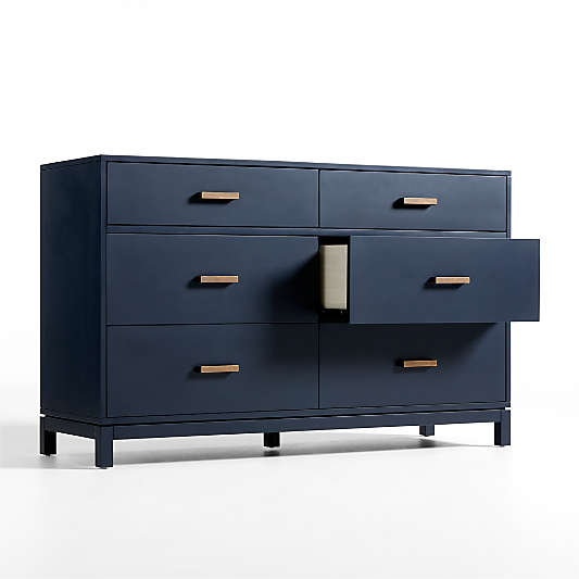 Parke 55" Navy Blue Wood 6-Drawer Kids Dresser