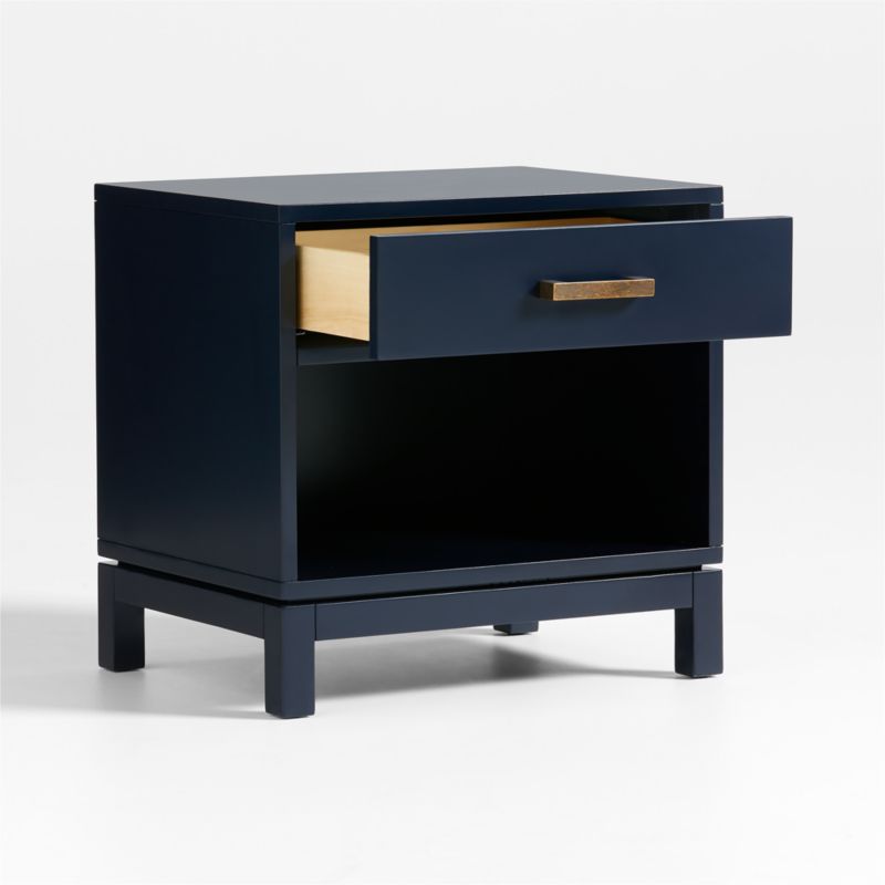 Parke Navy Blue Wood Kids Nightstand with Drawer