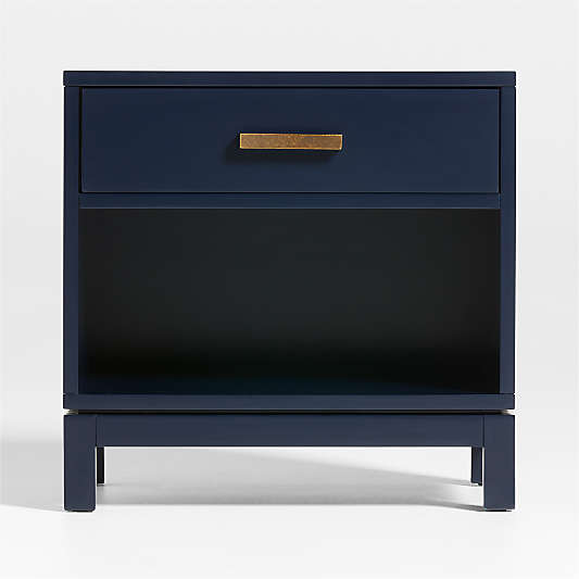 Parke Navy Blue Wood Kids Nightstand with Drawer