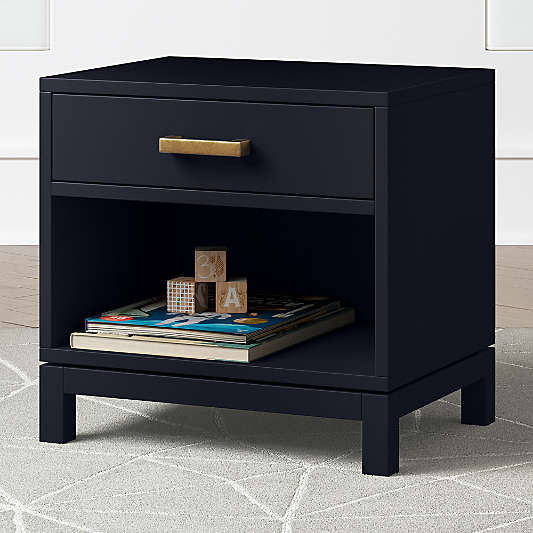 Parke Navy Blue Wood Kids Nightstand with Drawer