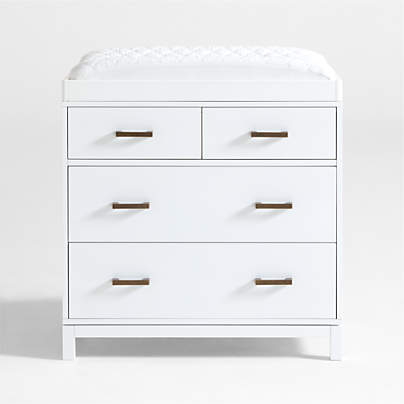 Parke White Wood Narrow Kids Dresser and Changer Table Topper