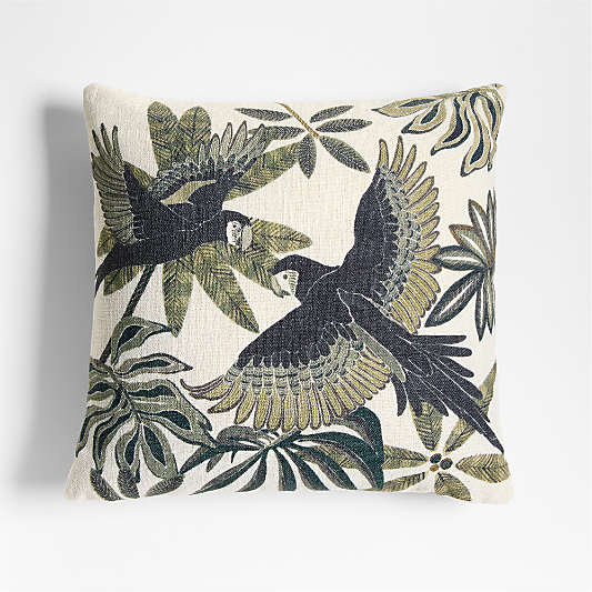 Parrot Printed 20"x20" Juniper Green Outdoor Throw Pillow