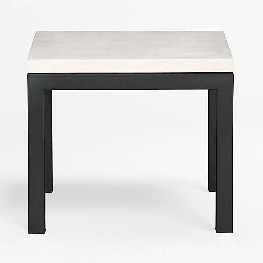 Parsons Travertine Top/ Dark Steel Base 20x24 End Table