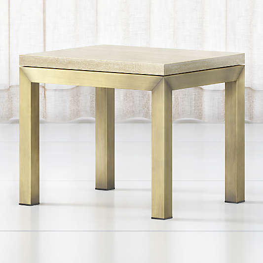 Parsons Travertine Top/ Brass Base 20x24 End Table