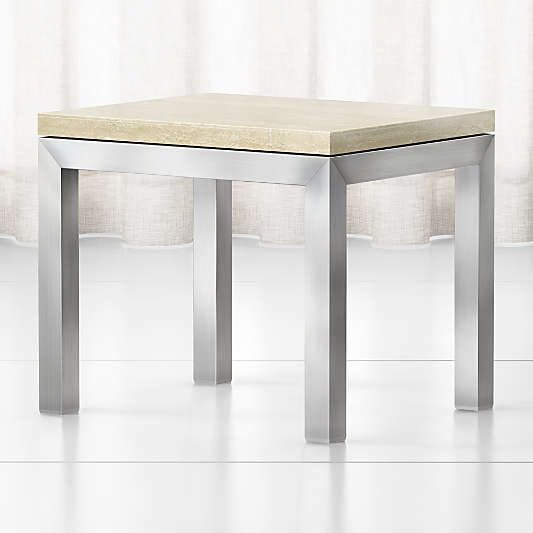 Parsons Travertine Top/ Stainless Steel Base 20x24 End Table