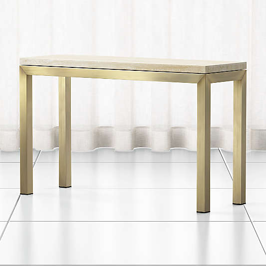 Parsons Travertine Top/ Brass Base 48x16 Console