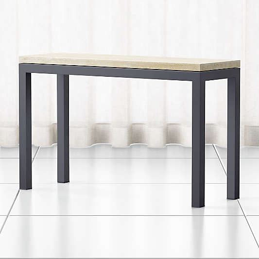 Parsons Travertine Top/ Dark Steel Base 48x16 Console