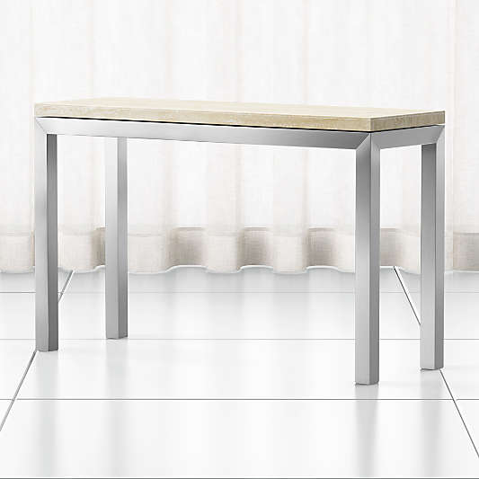 Parsons Travertine Top/ Stainless Steel Base 48x16 Console