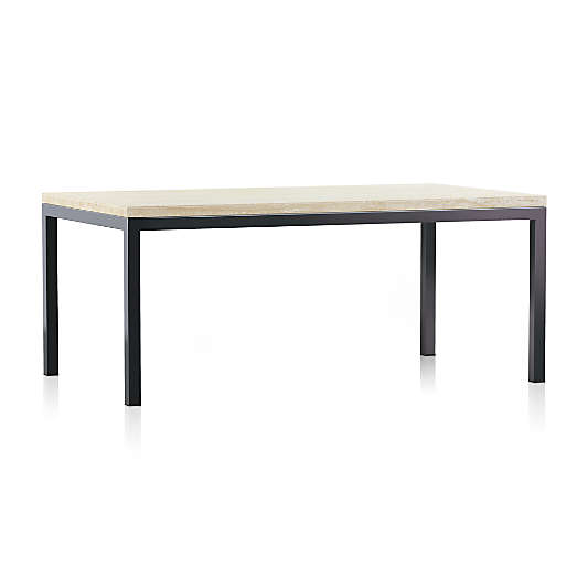 Parsons Travertine Top/Dark Steel Base 72x42 Dining Table