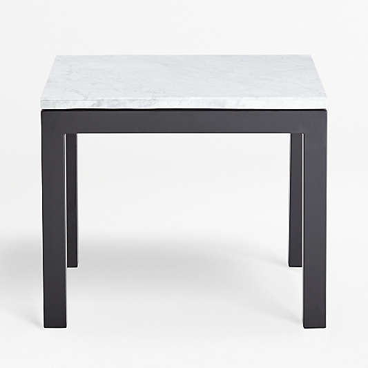 Parsons White Marble Top/ Dark Steel Base 20x24 End Table