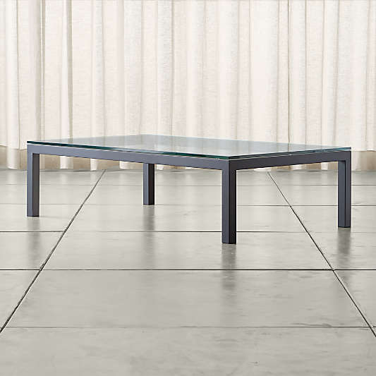 Parsons Clear Glass Top/ Dark Steel Base 60x36 Large Rectangular Coffee Table