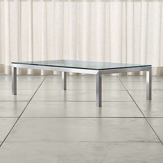 Parsons Clear Glass Top/ Stainless Steel Base 60x36 Large Rectangular Coffee Table