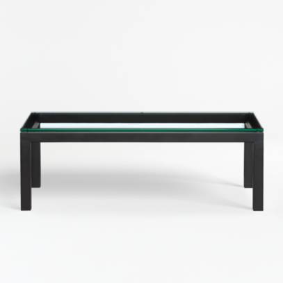 Parsons Clear Glass Top Dark Steel, Small Square Glass Top Coffee Table