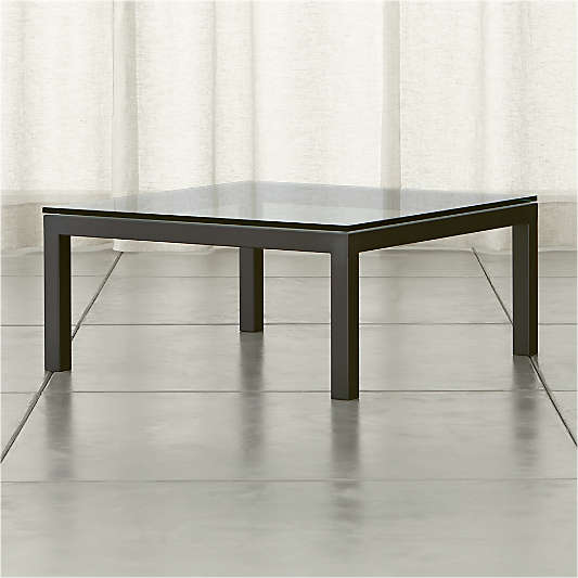 Parsons Square Dark Steel Coffee Table with Clear Glass Top