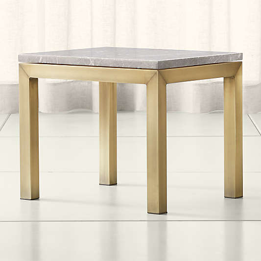 Parsons Grey Marble Top/ Brass Base 20x24 End Table