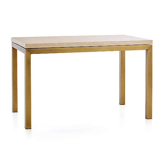 Parsons Travertine Top/ Brass Base 48x28 Dining Table