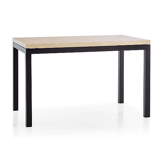 Parsons Travertine Top/Dark Steel Base 48x28 Dining Table