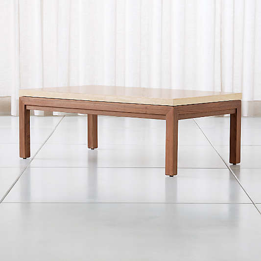 Parsons Travertine Top/ Elm Base 48x28 Small Rectangular Coffee Table