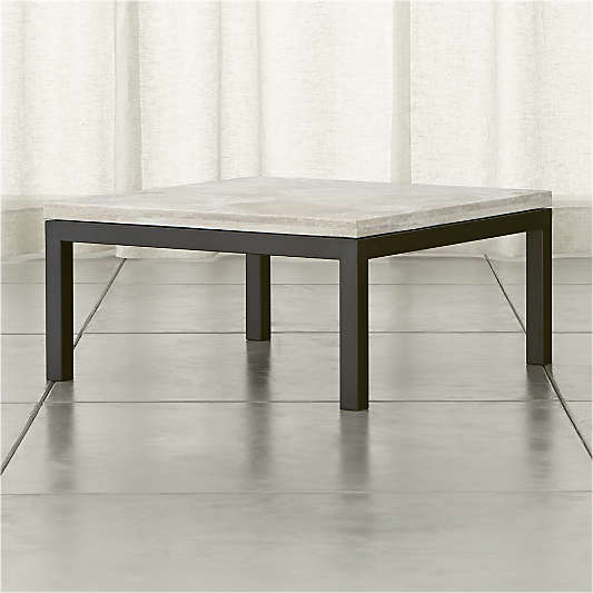 Parsons Square Dark Steel Coffee Table with Travertine Top