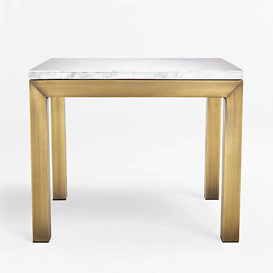 Parsons White Marble Top/ Brass Base 20x24 End Table