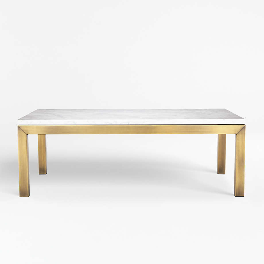 Parsons White Marble Top/ Brass Base 48x28 Small Rectangular Coffee Table (Open Larger View)