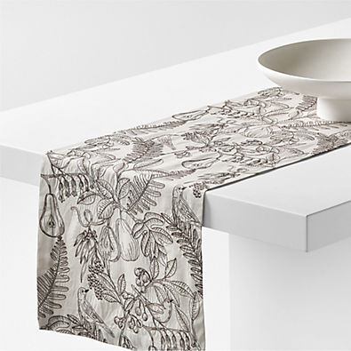 View Partridge 120" Natural and Earth Brown Embroidered Runner details