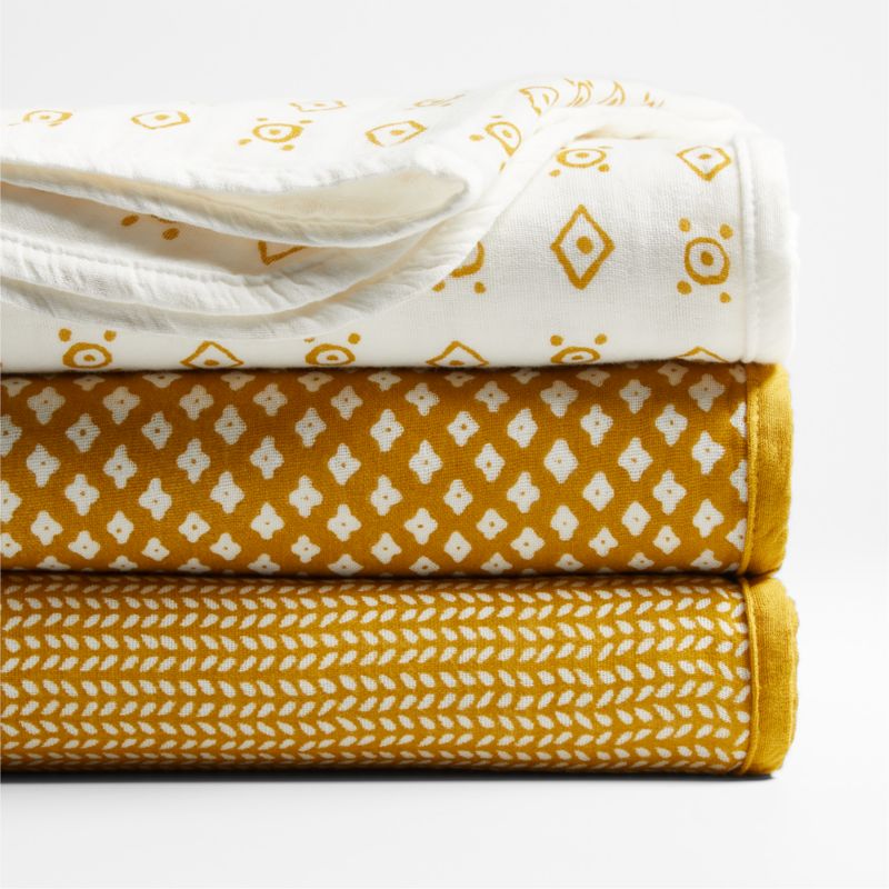 Pavel Organic Yellow Baby Swaddle Blankets, Set of 3 by John Robshaw