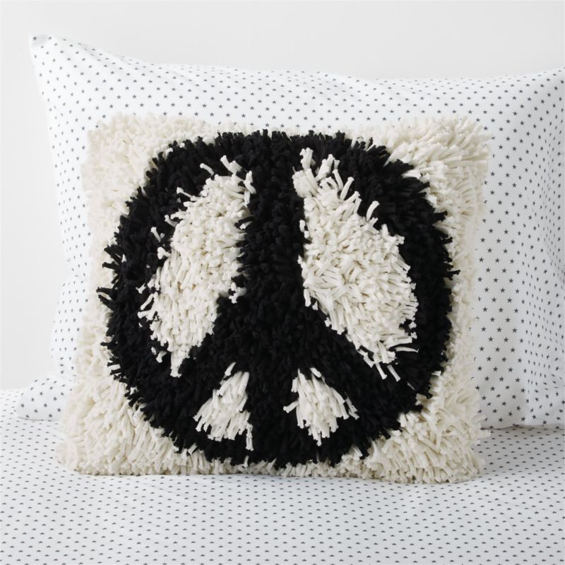 Shaggy Black and White Peace Sign Kids Throw Pillow - image 0 of 4