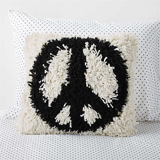 Shaggy Black and White Peace Sign Kids Throw Pillow