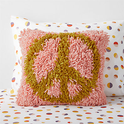 View Shaggy Pink Peace Sign Kids Throw Pillow details