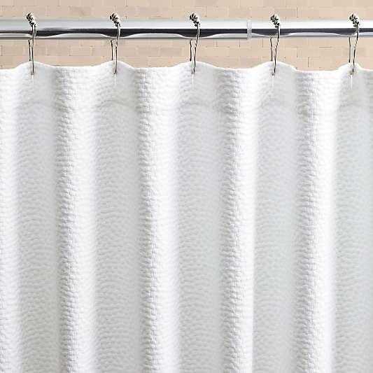 Extra-Long Organic Cotton Pebble Matelassé White Shower Curtain