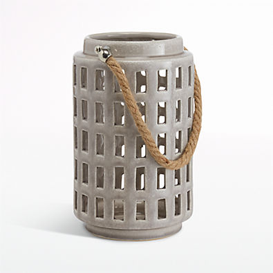 View Peek 9" Light Grey Ceramic Lantern details