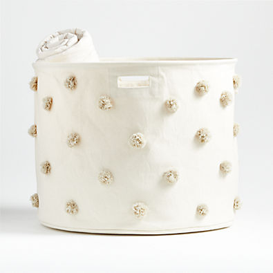 View Pehr Pom Pom Large Grey Soft Collapsible Drum Storage Bin with Handles details